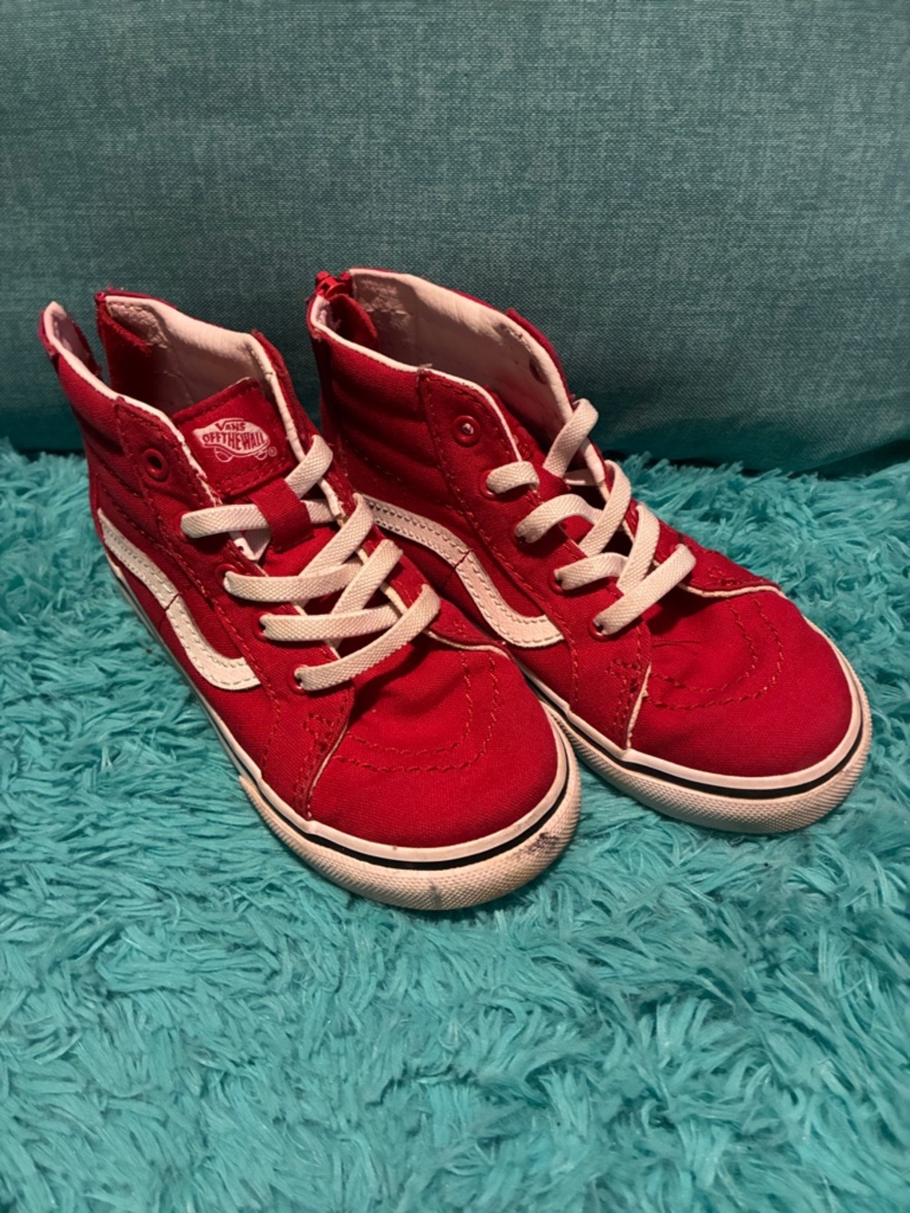 Vans Kids Red High-Top Canvas Sneakers with White Stripe